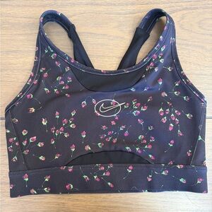Nike Women's Floral Sports Bra - Black with Pink and Green
